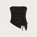 Sleeveless black tube top featuring side drawstring ruching and irregular hem details - S / Black