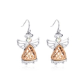 Two-tone angel drop earrings in silver and rose gold with sparkling center crystal - 16 Wing Style