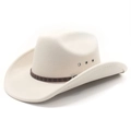 Classic cream western cowboy felt hat with floral print band and metal eyelets - M (56-58cm) / Beige