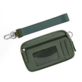 Detail of army green nylon card holder with transparent window and wrist strap - Card Slot Version Olive
