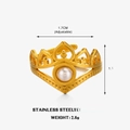 Adjustable golden crown ring made of stainless steel with a white pearl inlay - Gold Crown