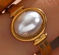 Anello vintage dorato con perla ovale e fascia larga da donna in stile retrò - Aperto Regolabile / Anello di Perla