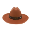 Rust brown wool felt jazz fedora featuring turquoise stones and bull buckle leather band - One Size / Khaki Wrapped Edge (Turquoise Bull Head)