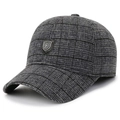 Graue karierte Woll-Baseballkappe für Herren mit Ohrenschützern und F-Schild-Logo - Verstellbar / Grau