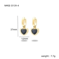 Pendientes de corazón dorados con piedras negras, 37mm, acero inoxidable chapado en oro 18K - Dorado/Circonita Negra