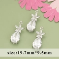 Pendentif goutte fleur argenté avec zircons pour bijoux DIY, taille 19,7x9,5 mm - Style Pendentif Goutte d'Eau / Argenté