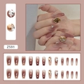 Brown ombre press-on nails with silver glitter, rhinestones, and metal butterfly charms - Z591 Sparkling Giant Diamond