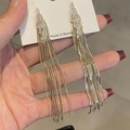 Elegant champagne gold long tassel earrings with sparkling rectangular crystals - Clustered Long Tassel / Gold