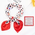 Polka dot leopard silk square scarf with geometric blocks in white and red color - 02-Red Blue Black Geometric / 50*50CM