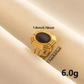 304 stainless steel gold ring with black oval enamel inlay and triple-layered open band - Adjustable Open / Gold Color Black