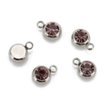 Stainless steel birthstone charms with deep purple crystal for DIY jewelry making - Steel Color-J (Dark Purple)