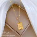 Detail of sunflower pendant with Vincent engraving on gold titanium steel necklace - Gold