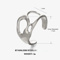 Irregular cutout hollow ring in polished silver stainless steel with size dimensions - Silver