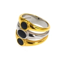 Set of three stacked hip-hop rings featuring oval black zircon stones in gold and silver - Two-tone Gold Silver Black Zircon