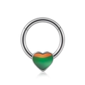 Anneau de nez 16G en acier inoxydable argenté avec un pendentif opale en forme de cœur - 1.2x8mm / Cœur (Film Pailleté Vert)