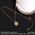 Rotating rose flower pendant necklace in gold finish with sparkling zircons on titanium steel - Rotatable Style 57 Gold Rose (A711)