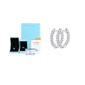 Moissanite jewelry set with silver circle earrings, necklace, ring and certificate - 1 Pair + LED Light Box + Double Certificates / Silver