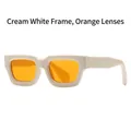 Retro rectangular sunglasses with off-white frames and orange lenses for stylish outfits - Rice White Frame Orange Lens