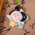 Q-version Tang Dynasty resin bobblehead girl in blue hanfu holding a scroll - Blue Skirt Yellow Flower Fridge Magnet