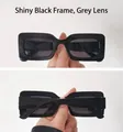 Front and back detail view of bright black square frame sunglasses with gray lenses - Glossy Black/Grey Lens