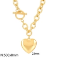 Collar dorado de acero inoxidable con colgante de corazón, cadena gruesa y cierre OT - Collar Dorado (KN237627-Z)