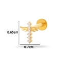Golden titanium labret stud with vertical zircon row and small wings wing design - Cross Style (T2511-7#) / Gold
