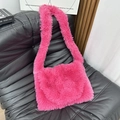 Vibrant rose red faux fur shoulder bag with a plush texture and minimalist design - Rose Red