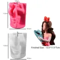 3D girl holding flowers silicone mold with finished resin flowerpot for DIY crafts - Alice Flowerpot-Silicone Mold / White