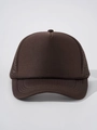Detail of dark brown trucker hat with breathable mesh back and classic curved brim - Adjustable / Coffee