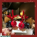 Christmas hair clips with red reindeer antlers, velvet fabric, and berry accents for girls - Blueberry & Cherry Red Antlers Pair