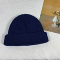Classic navy blue knitted dockers hat with thick texture and cuffed brim design - One Size / Navy Blue