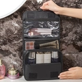 Hanging black travel makeup bag in nylon with multiple compartments and sturdy hook - Black