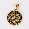 Gouden roestvrijstalen Viking Rune kompas hanger met 18k gouden plating afwerking - Viking Kompas (Hanger Goud Stijl 4)