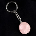 Pink natural quartz crystal keychain in small footprint shape with silver metal chain - Rose Quartz