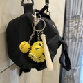 Three-piece baseball keychain featuring yellow leather glove, ball, and wooden bat - 2CM Long Bat Yellow Ball Yellow Glove Black Strap