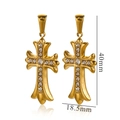 18k goud vergulde roestvrijstalen kruis oorbellen met stras, maat 40mm x 18,5mm - Groot (40mm x 18.5mm) / Goud/Wit