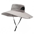 Light grey wide brim sun hat for men with breathable mesh and adjustable chin strap - 15CM Brim / Light Gray