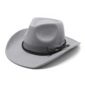 Detail of grey wool cowboy hat with braided leather cord and bronze arrow buckle accessory - M (56-58cm) / Gray