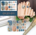 Detailed toe nail stickers set with marble patterns and gold foil on multiple sizes - QYJ21-011 (Blue/Nude/Marble Texture/Sequins)
