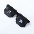 Funny pixel Thug Life sunglasses with Chinese text print on black mosaic frame - Ruthless Style