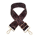 Detail of adjustable leopard print bag strap with polished light gold metal hardware - Coffee Leopard (Style 5)