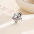 Silver kitten in a pink zircon teacup screw back stud earring for helix piercing - Cat in Teacup Style (A820) (Single Piece)