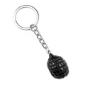 Mini grenade-shaped keychain charm with tactical mesh texture in black and silver metal finish - Obsidian