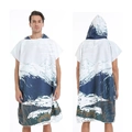 Quick-dry hooded beach poncho towel featuring snowy mountain forest landscape print - One Size / Button Style - Snow Mountain