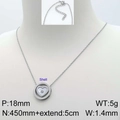 Collar con colgante de corazón de acero plateado con nácar y pequeño diamante - Estilo de Corazón Incrustado en Círculo (KN112228-GC) / Color Acero