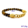 Golden buddha head bracelet with 8mm tiger eye stone beads for men in minimalist style - Tiger Eye Gold Chain Buddha Style (KB119250-BDJX)