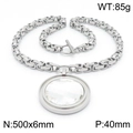 Silver Byzantine chain necklace with a 40mm round blue crystal pendant and 500x6mm links - Steel White Necklace (KN201466-Z)