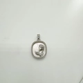 Oval silver plated rose flower pendant with iridescent mother of pearl and zircon details - Silver Square Rose (White Shell)