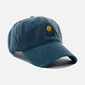 Washed teal cotton baseball cap with yellow sunshine embroidery and distressed details - Adjustable / Navy Blue