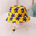 Kids yellow cotton sun hat with cute navy blue bear print and chin strap cord - EU 48 / Yellow Bear